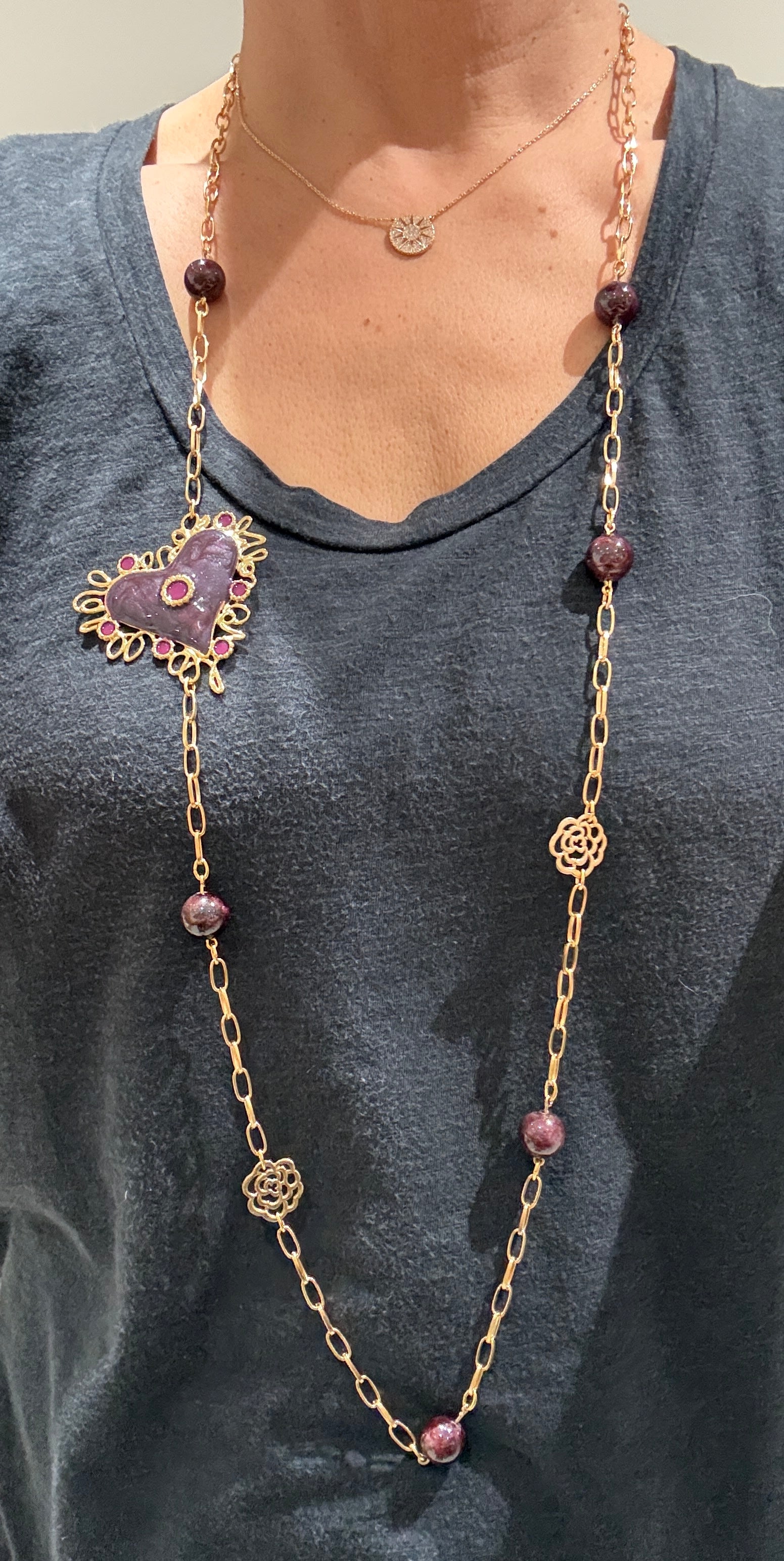 Sautoir grenat coeur doré