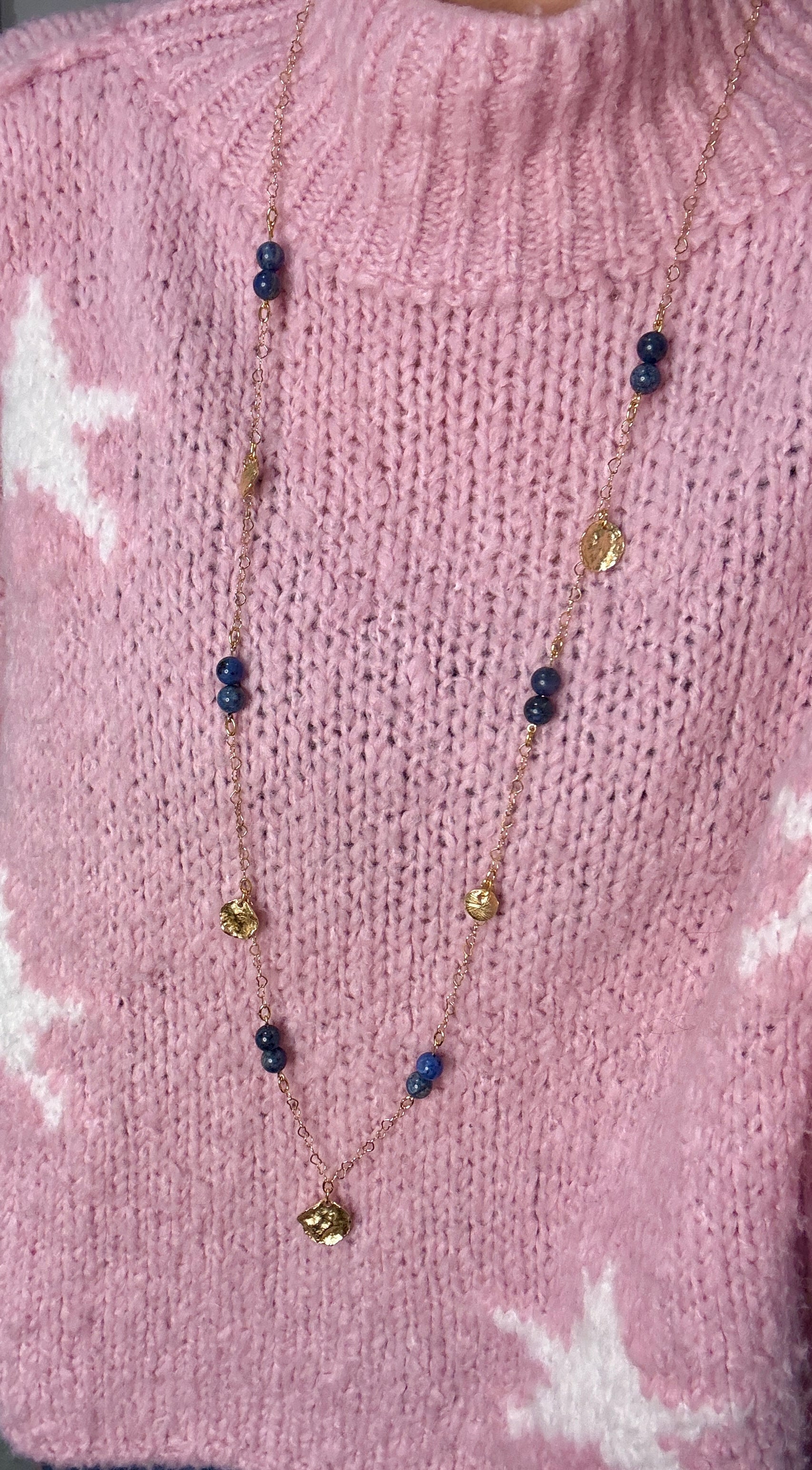 Sautoir-dumortierite-chaine-dore